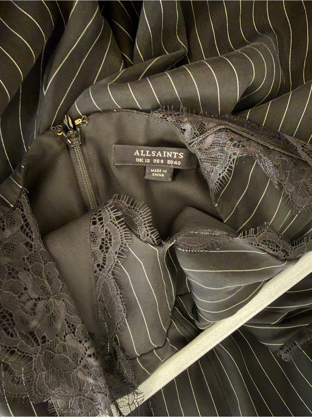 All Saints Skylar Lace-Trim Pinstripe Midi Dress - Picture 8 of 8